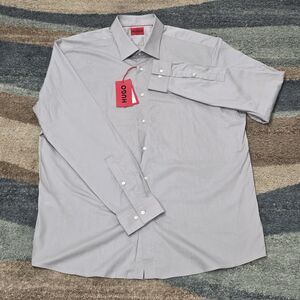Hugo Boss Red Label Men's 18 Gray Valerio Solid Modern Fit Dress Shirt